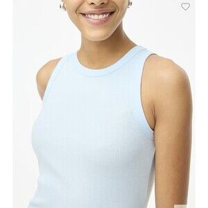 NWT J.Crew Factory High Neck Ribbed Tank Top Women's XXL Blue Breeze Stretch